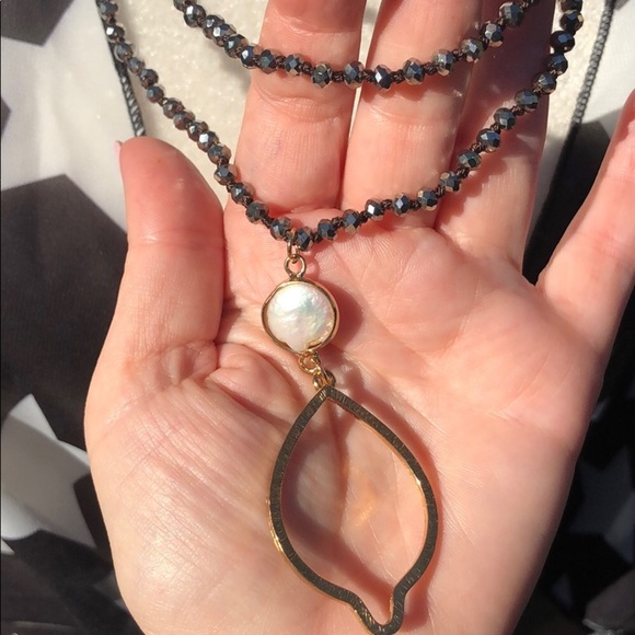 Anthro Hematite & Pearl Boho Layering Necklace - Picture 3 of 4